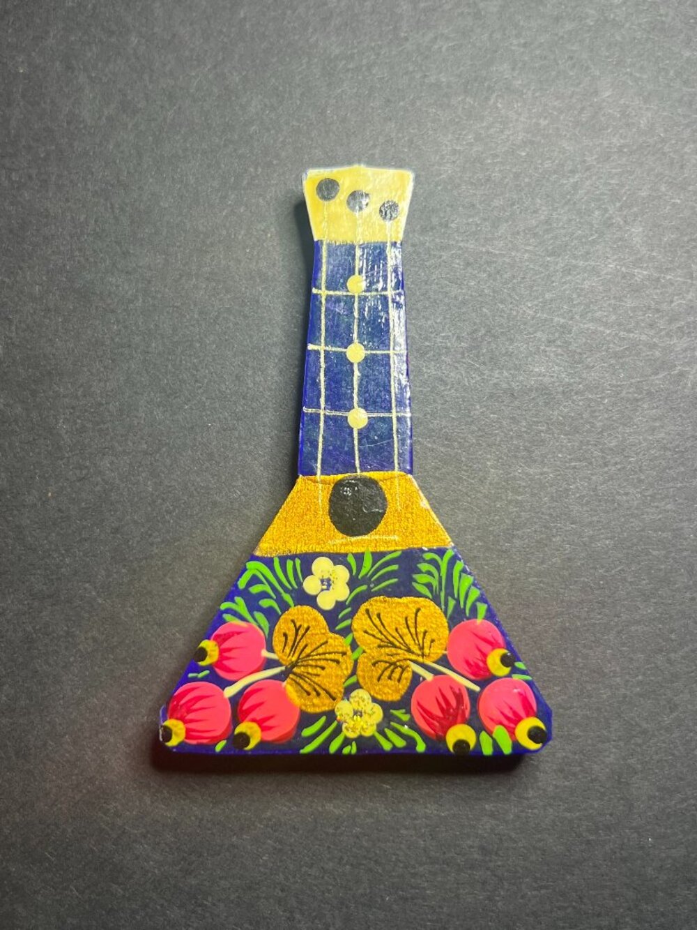 Vintage Wooden Floral Pattern Russian Balalaika Folk Art Refrigerator Magnet 3"